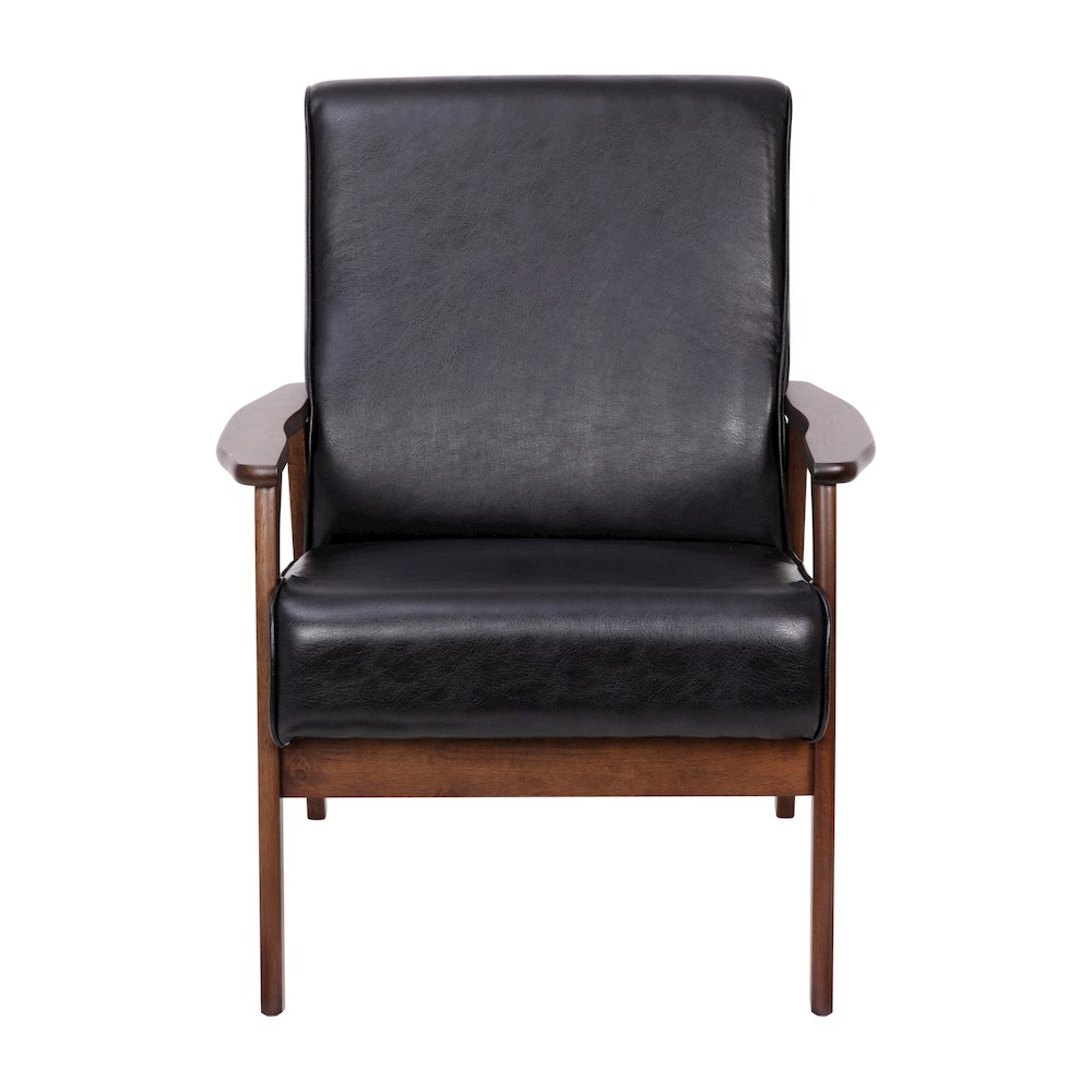 Upholstered Arm Chair with Walnut Finished Wooden Frame and Arms in Black. Picture 11