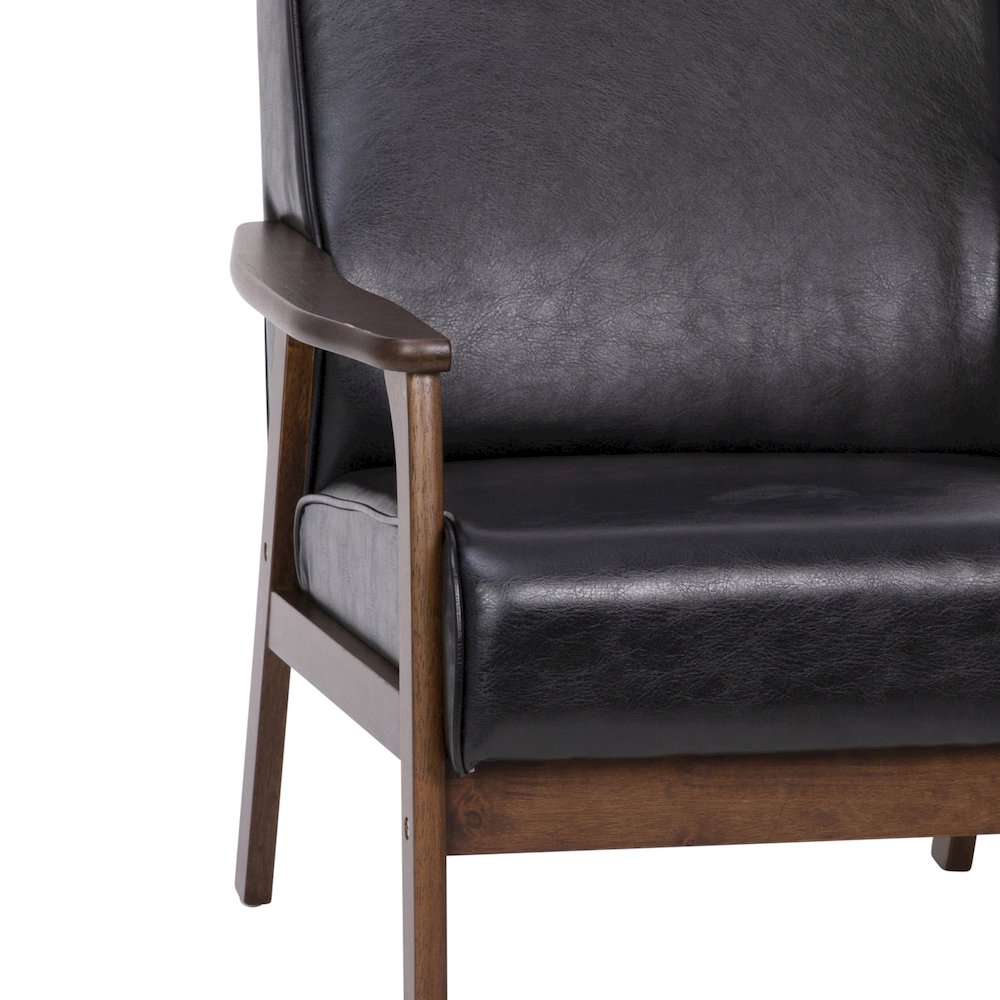 Upholstered Arm Chair with Walnut Finished Wooden Frame and Arms in Black. Picture 9