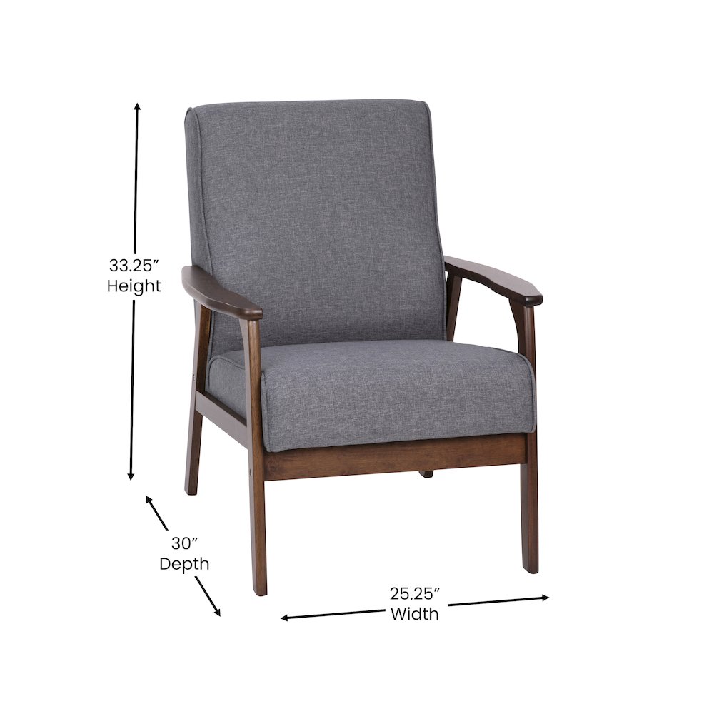 Faux Linen Upholstered Arm Chair with Walnut Finished Wooden Frame. Picture 5