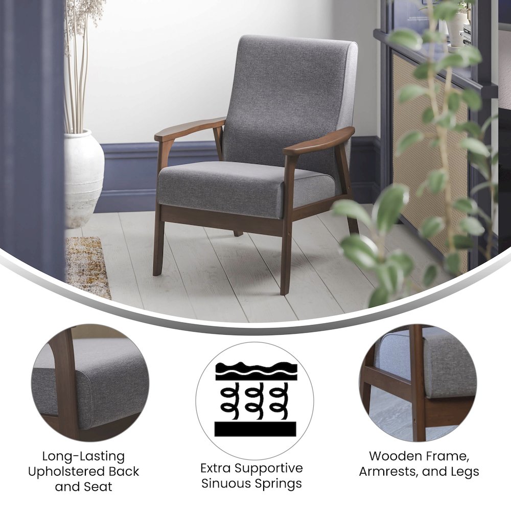 Faux Linen Upholstered Arm Chair with Walnut Finished Wooden Frame. Picture 4