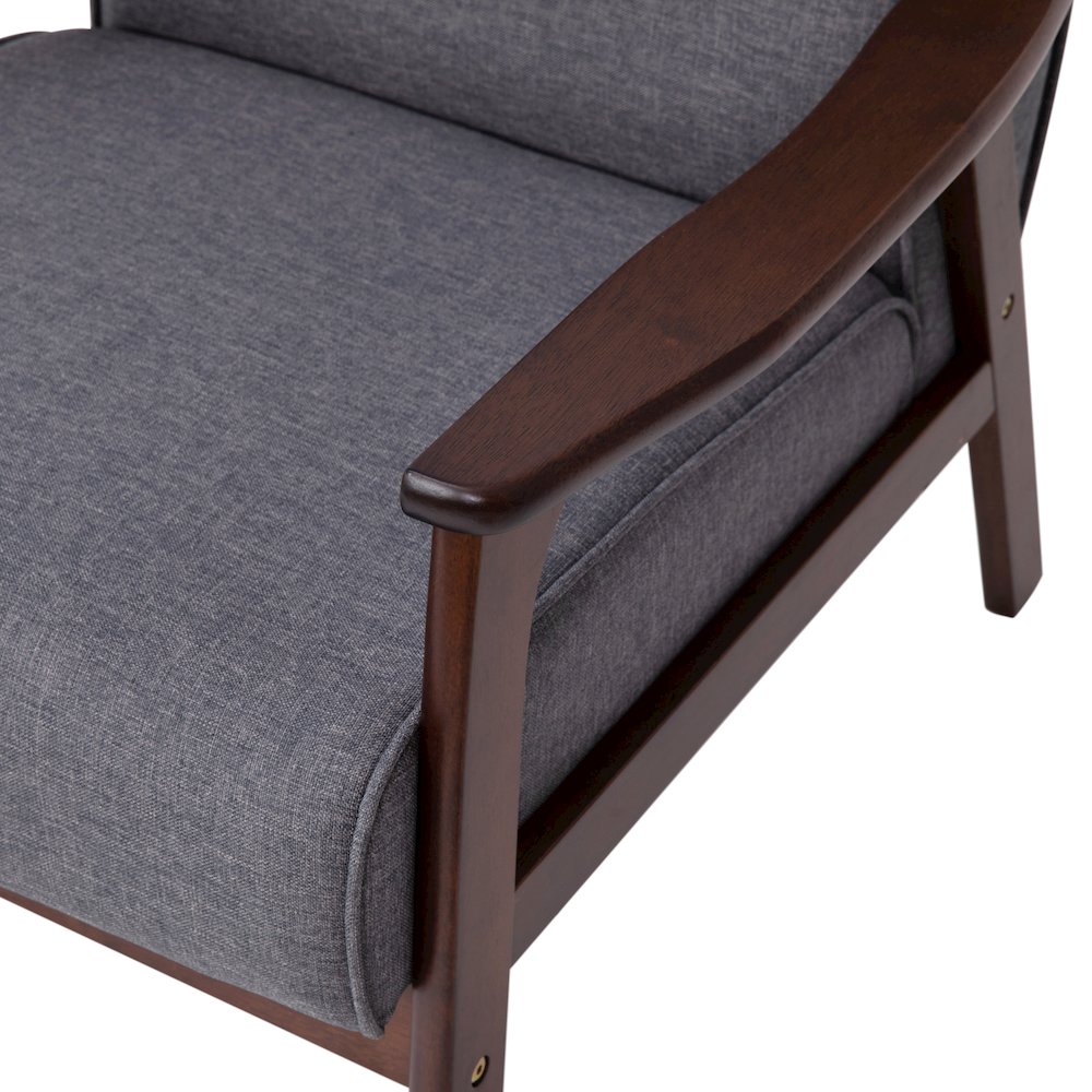 Faux Linen Upholstered Arm Chair with Walnut Finished Wooden Frame. Picture 9