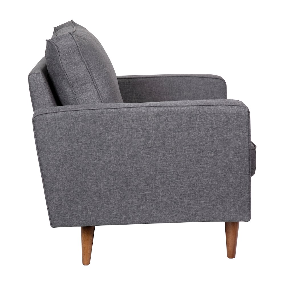 Armchair with Tufted Faux Linen Upholstery, Solid Wood Legs in Dark Gray. Picture 10