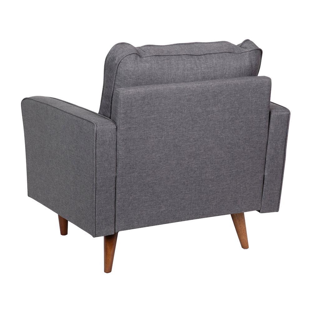 Armchair with Tufted Faux Linen Upholstery, Solid Wood Legs in Dark Gray. Picture 8