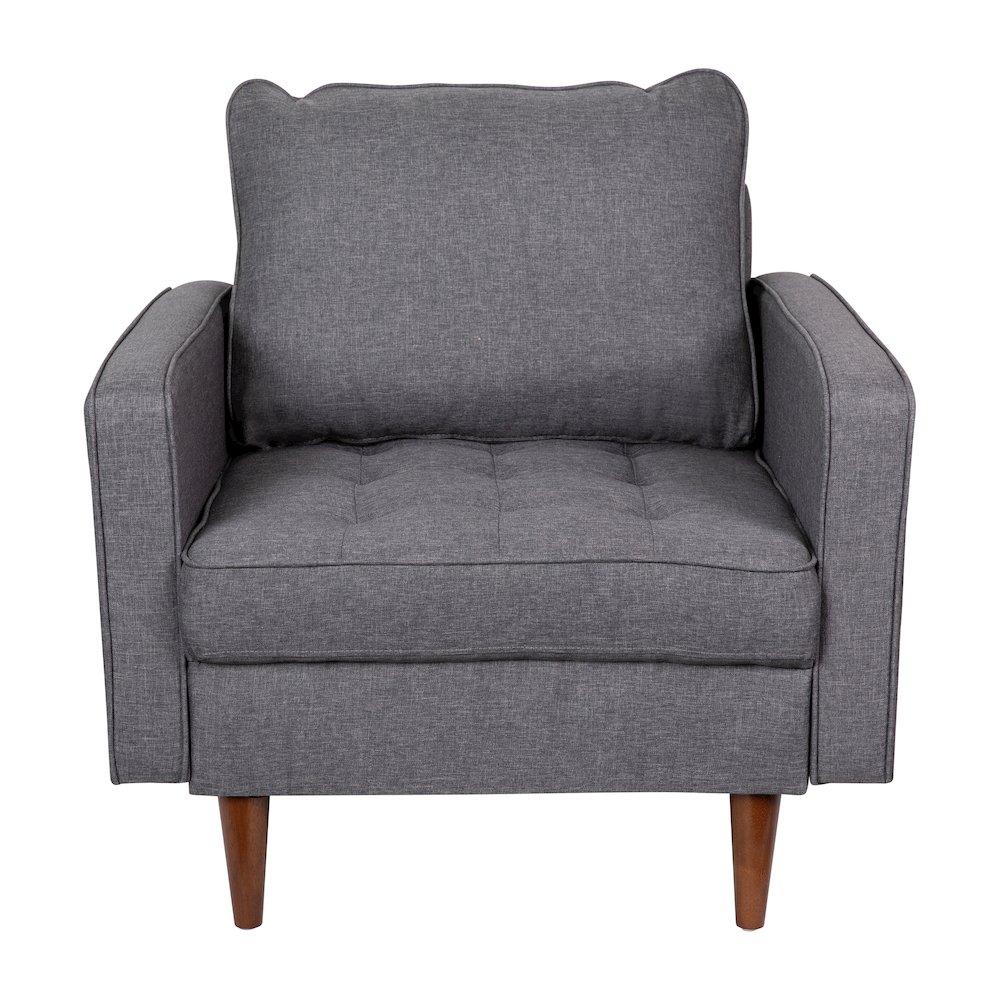Armchair with Tufted Faux Linen Upholstery, Solid Wood Legs in Dark Gray. Picture 11