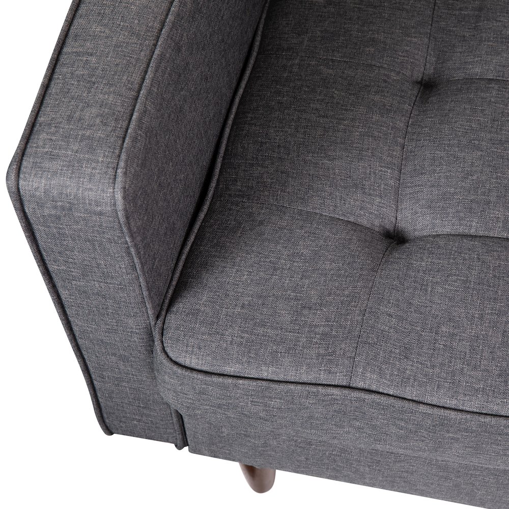 Armchair with Tufted Faux Linen Upholstery, Solid Wood Legs in Dark Gray. Picture 9