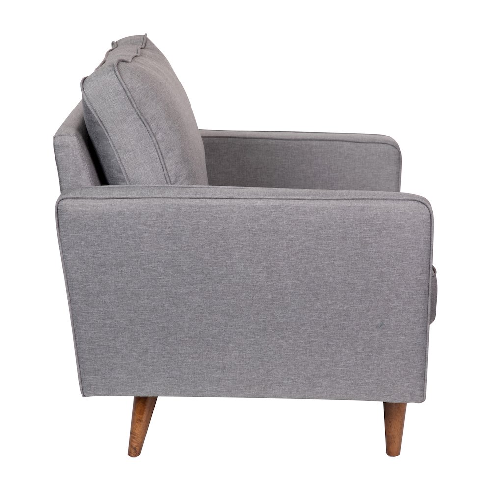 Armchair with Tufted Faux Linen Upholstery, Solid Wood Legs in Slate Gray. Picture 10