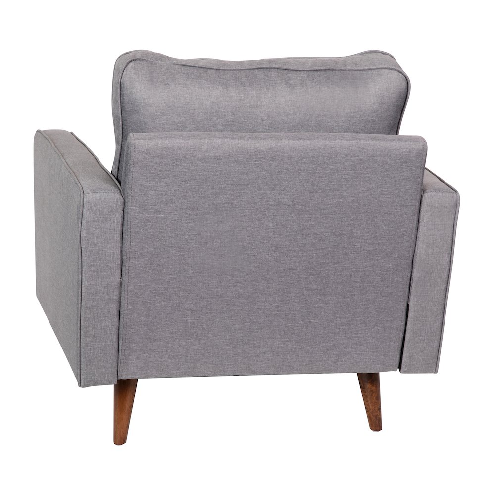 Armchair with Tufted Faux Linen Upholstery, Solid Wood Legs in Slate Gray. Picture 8
