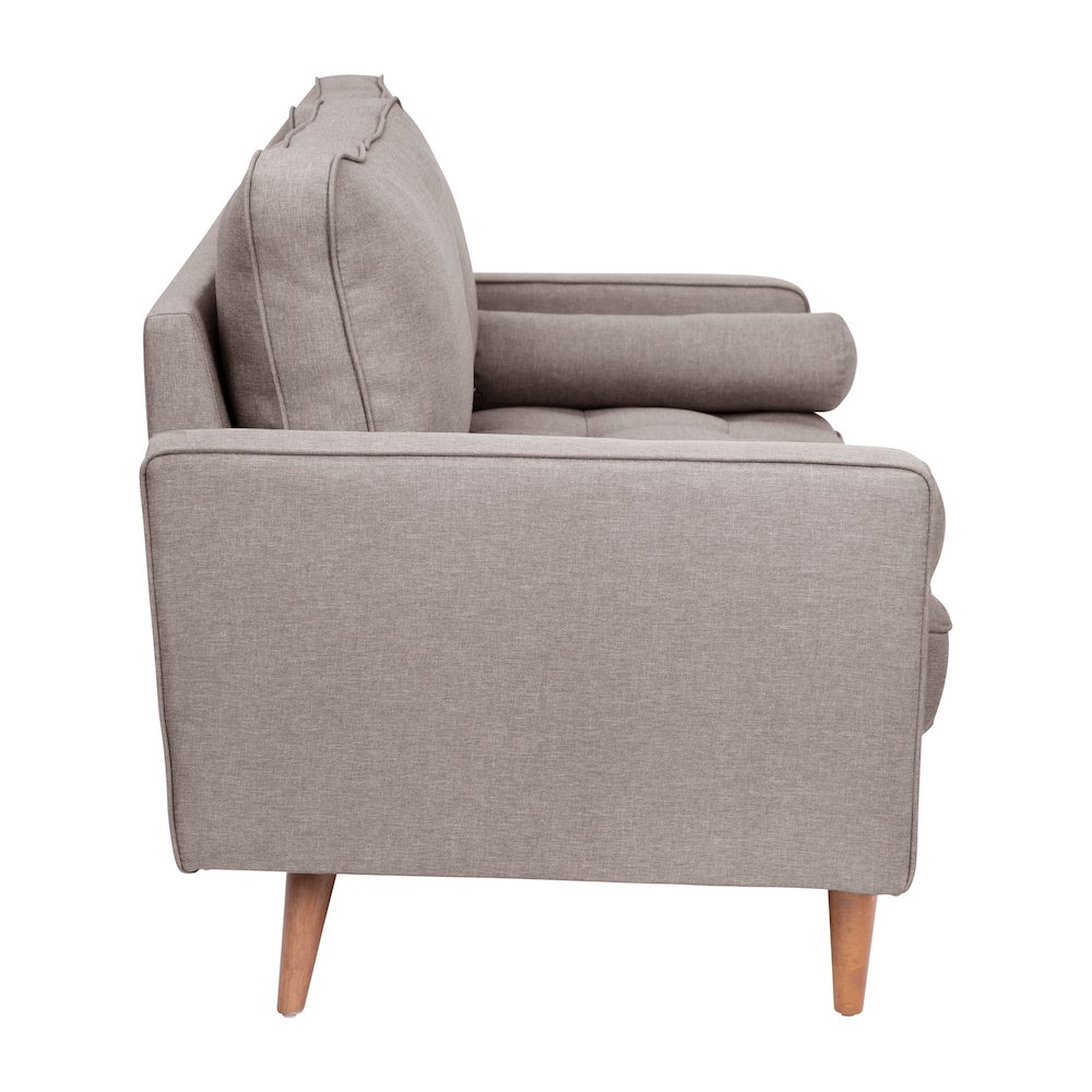 Loveseat Sofa with Tufted Faux Linen Upholstery, Solid Wood Legs in Slate Gray. Picture 10