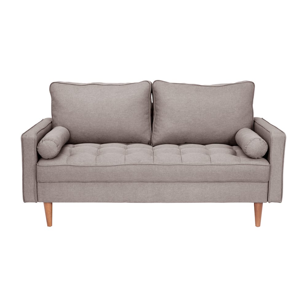 Loveseat Sofa with Tufted Faux Linen Upholstery, Solid Wood Legs in Slate Gray. Picture 11