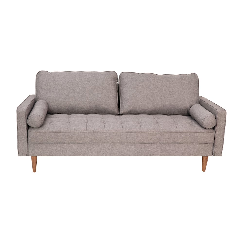 Sofa with Tufted Faux Linen Upholstery, Solid Wood Legs in Slate Gray. Picture 1