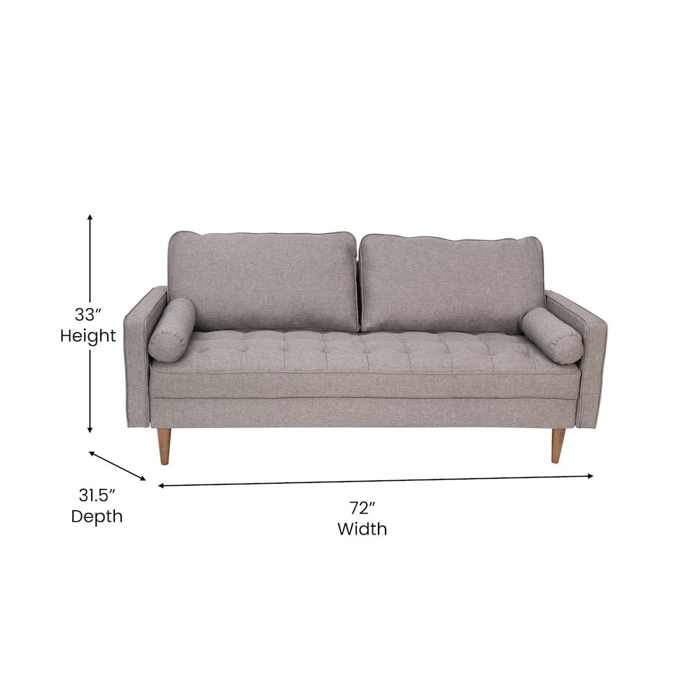 Sofa with Tufted Faux Linen Upholstery, Solid Wood Legs in Slate Gray. Picture 5