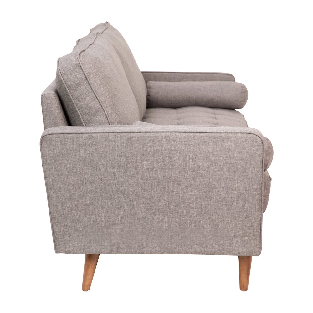 Sofa with Tufted Faux Linen Upholstery, Solid Wood Legs in Slate Gray. Picture 10