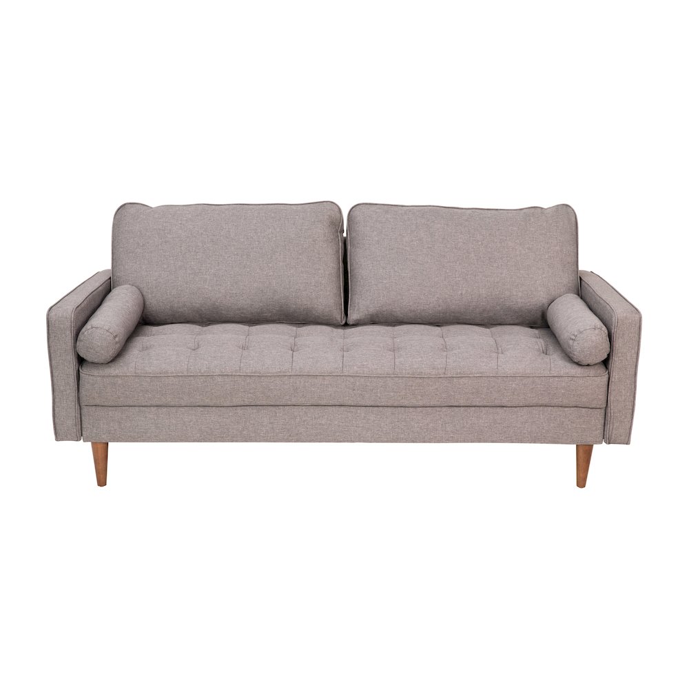 Sofa with Tufted Faux Linen Upholstery, Solid Wood Legs in Slate Gray. Picture 11