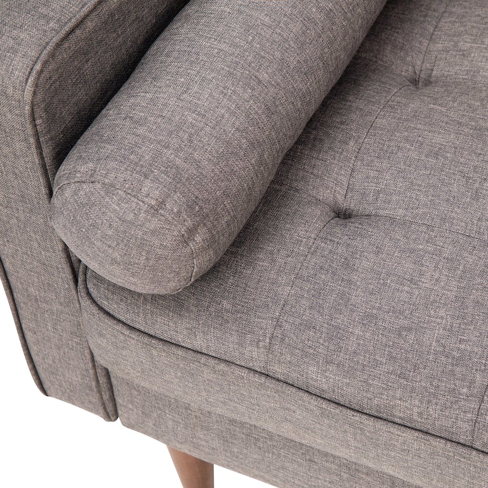 Sofa with Tufted Faux Linen Upholstery, Solid Wood Legs in Slate Gray. Picture 9