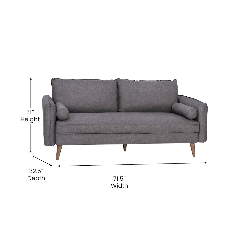 Sofa with Faux Linen Fabric Upholstery, Solid Wood Legs in Stone Gray. Picture 5