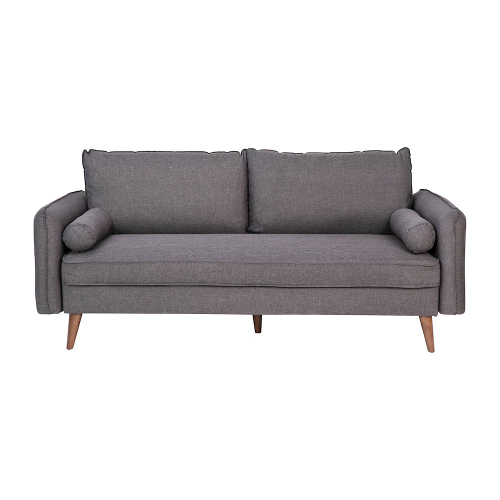 Sofa with Faux Linen Fabric Upholstery, Solid Wood Legs in Stone Gray. Picture 10