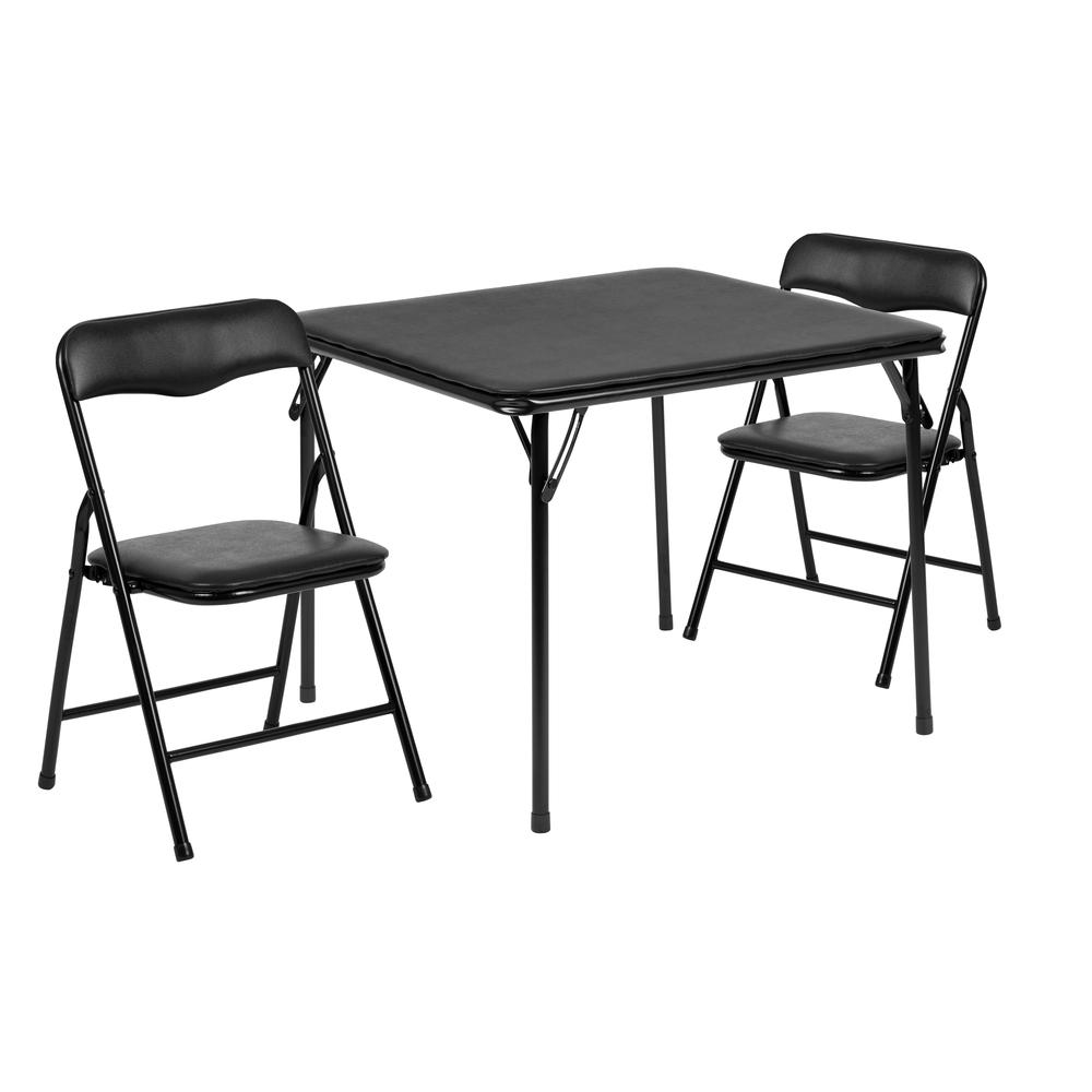 Kids Black 3 Piece Folding Table and Chair Set. Picture 1