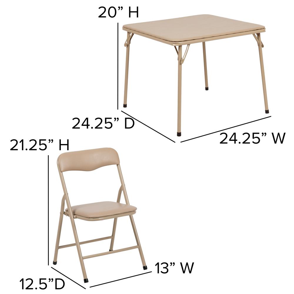Kids Tan 3 Piece Folding Table and Chair Set. Picture 2