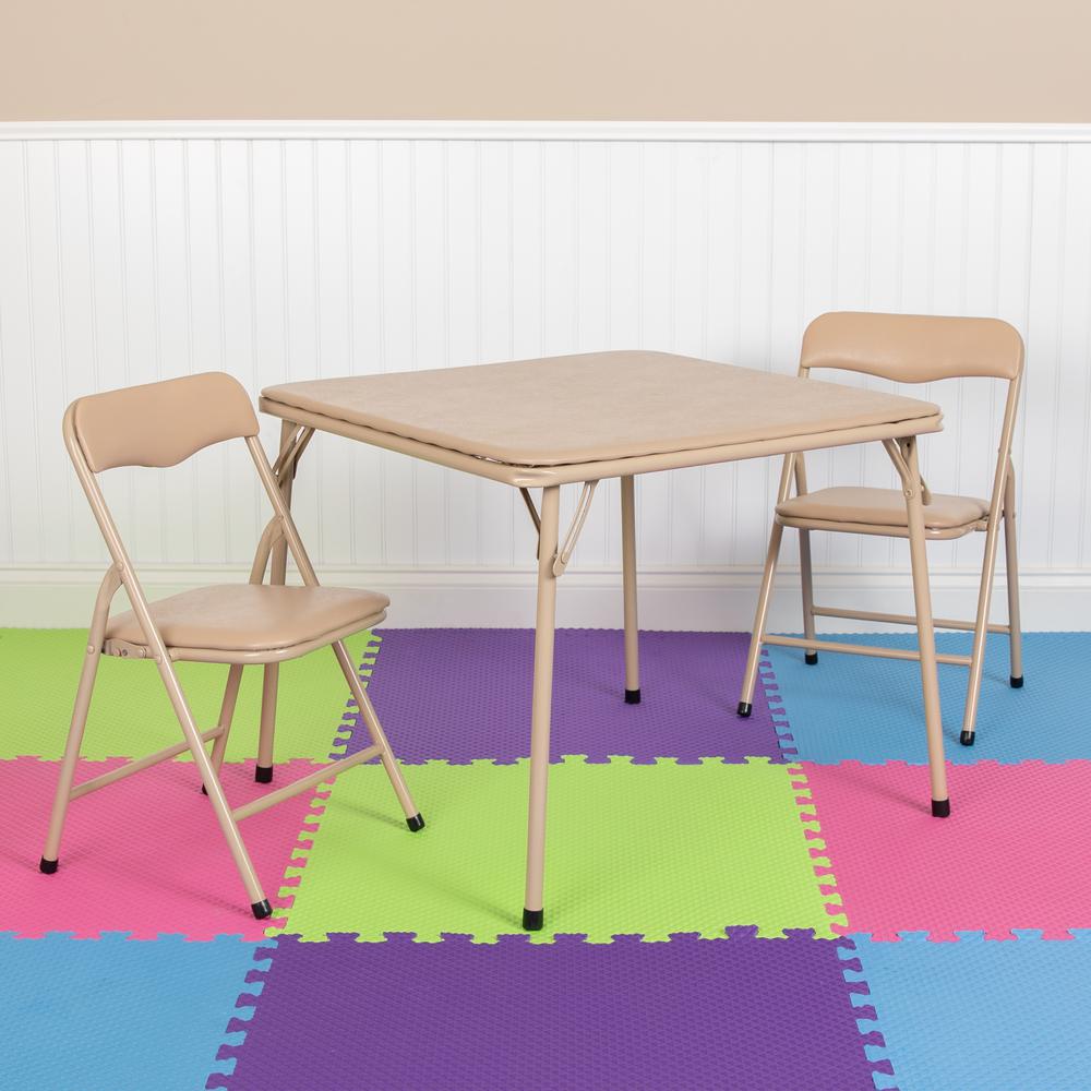Kids Tan 3 Piece Folding Table and Chair Set. Picture 7