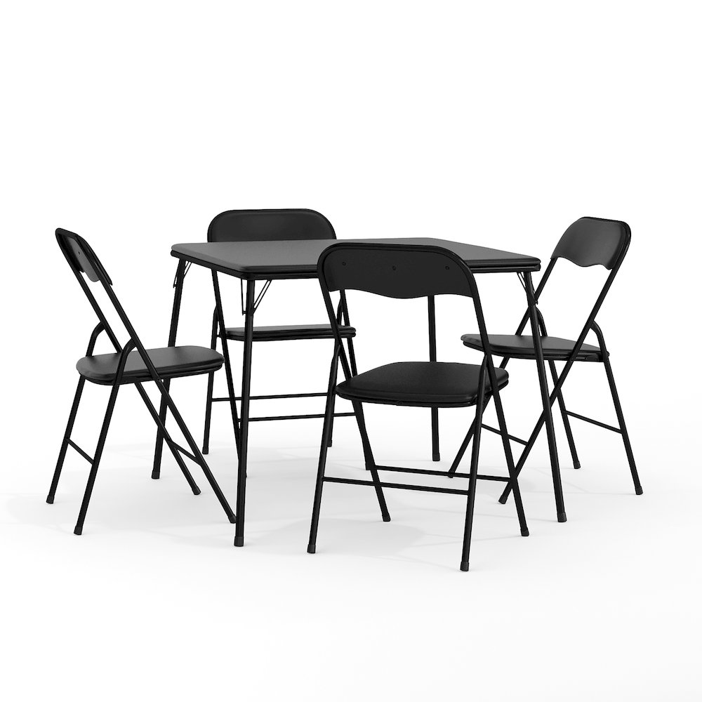 5 Piece Black Folding Card Table and Chair Set. Picture 1