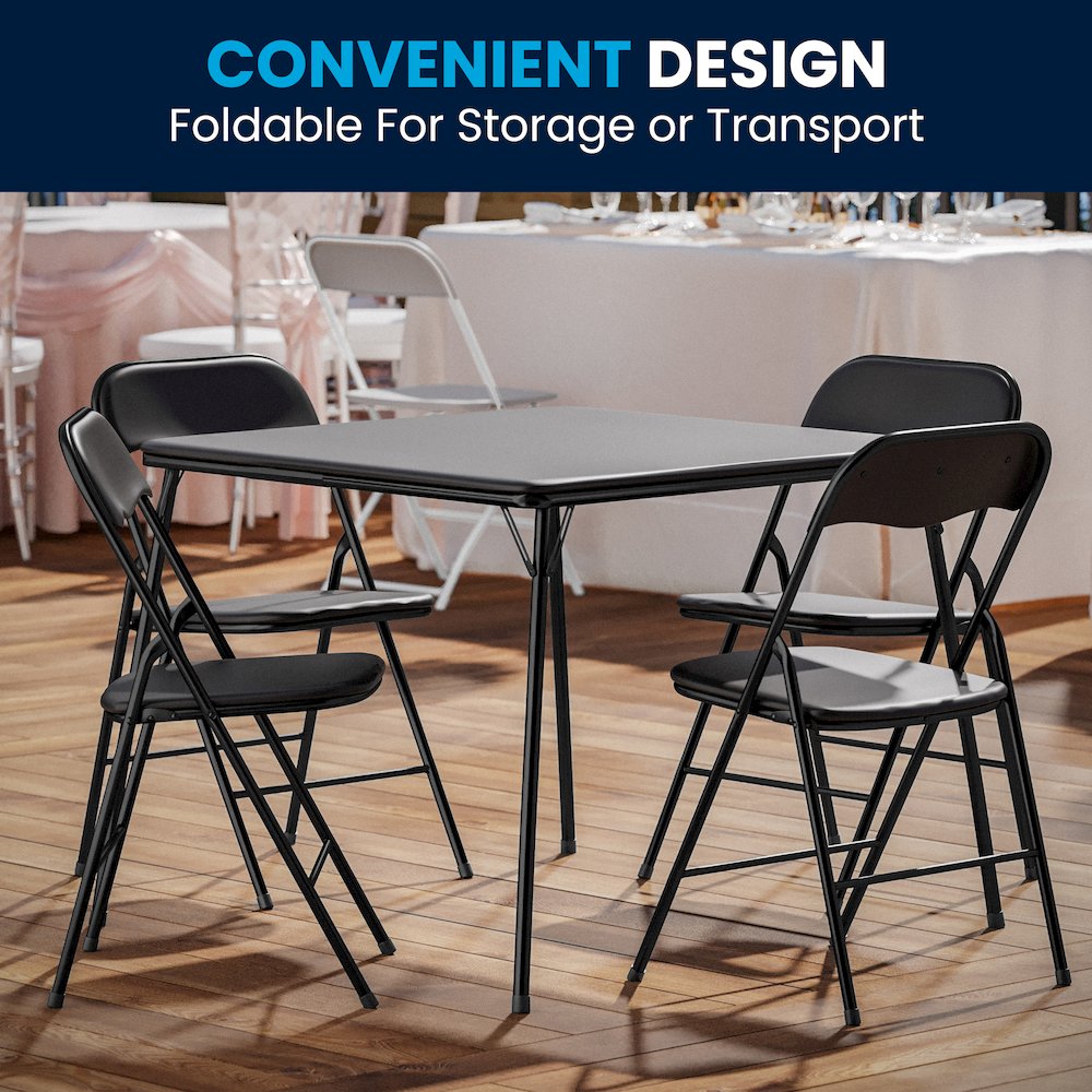 5 Piece Black Folding Card Table and Chair Set. Picture 8