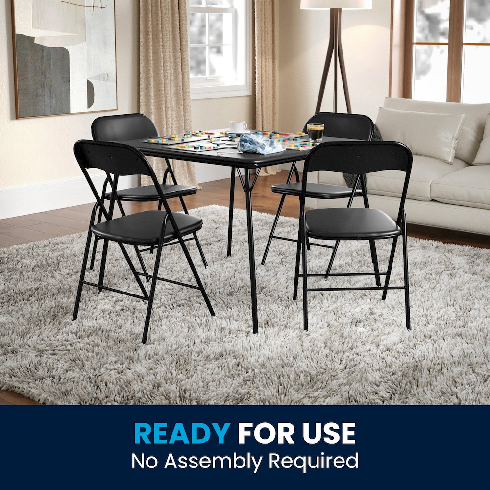 5 Piece Black Folding Card Table and Chair Set with 4 Folding Chairs and Table. Picture 12