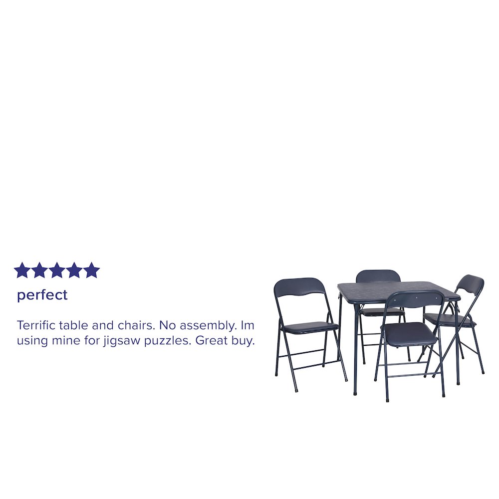 5 Piece Navy Folding Card Table and Chair Set. Picture 4