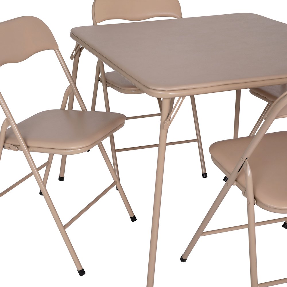 5 Piece Tan Folding Card Table and Chair Set. Picture 16