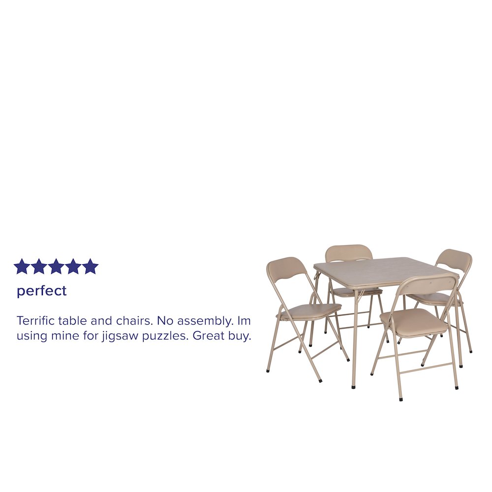 5 Piece Tan Folding Card Table and Chair Set. Picture 4