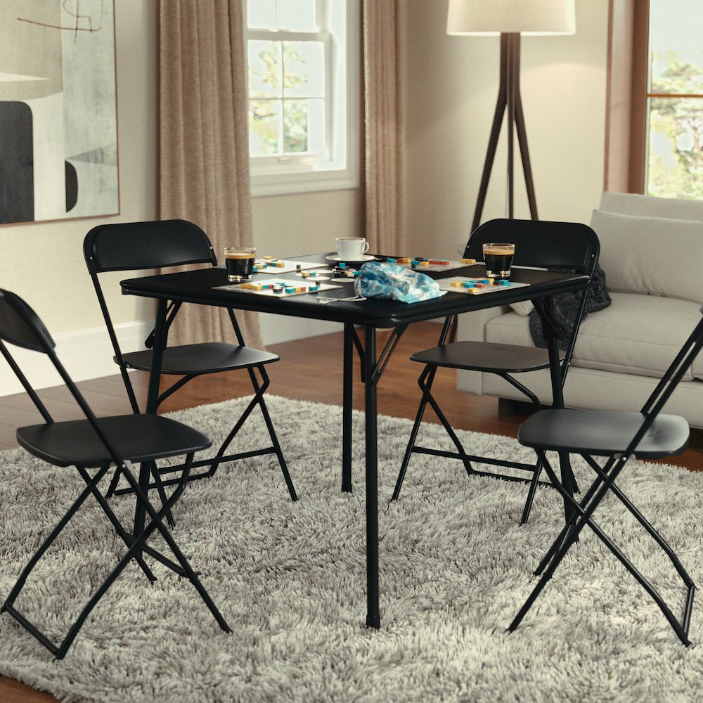 Black Folding Card Table - Lightweight Portable Folding Table with Collapsible Legs. Picture 3
