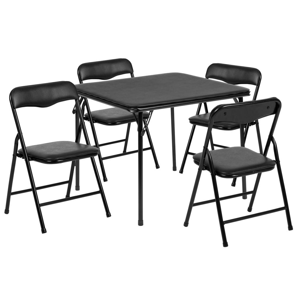 Kids Black 5 Piece Folding Table and Chair Set. Picture 1