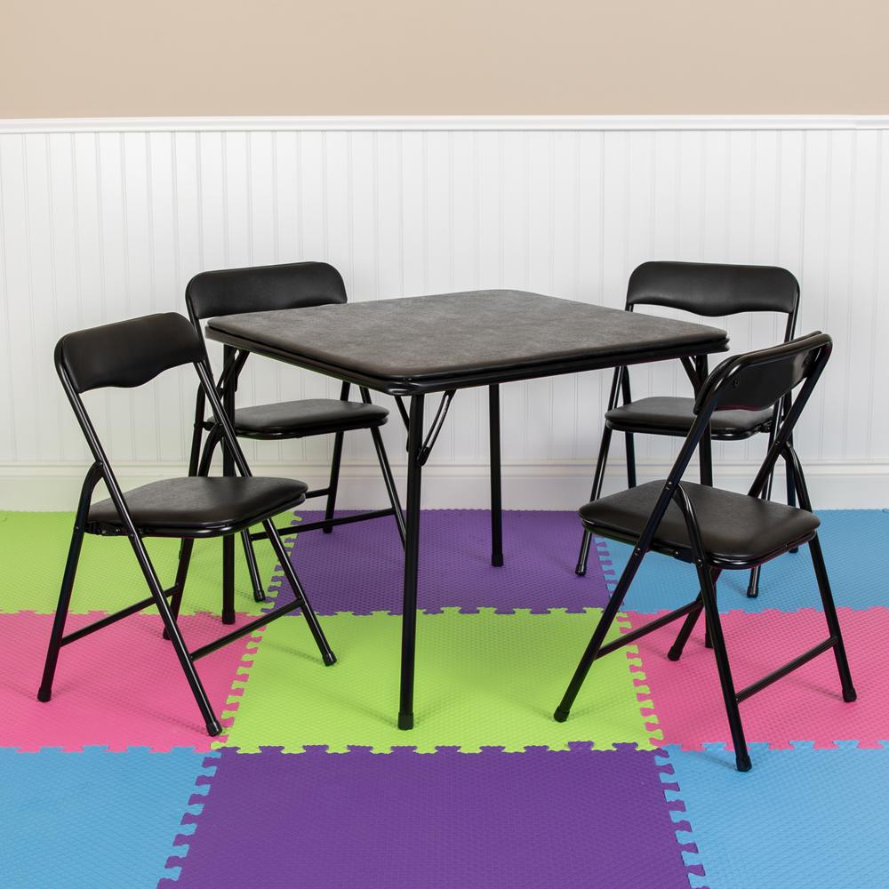 Kids Black 5 Piece Folding Table and Chair Set. Picture 7