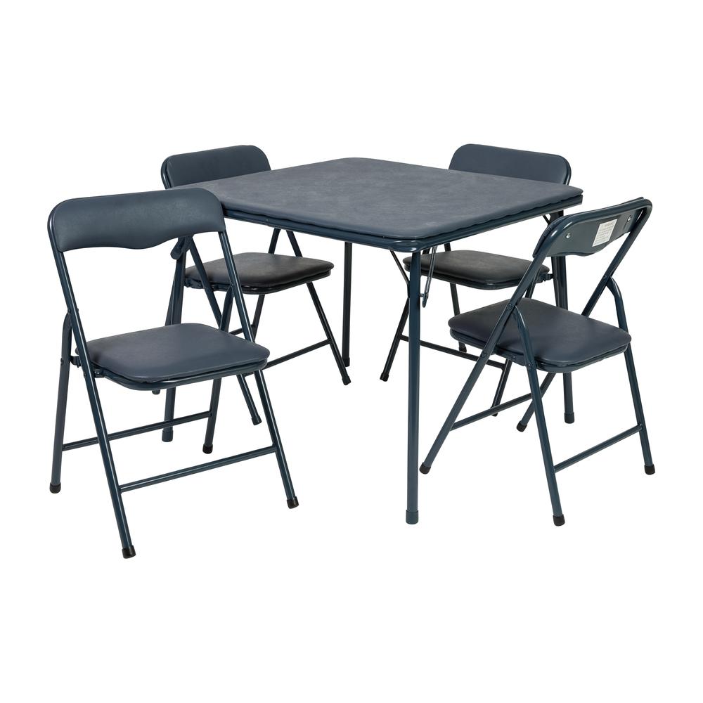 Navy 5 Piece Folding Table and Chair Set. Picture 1