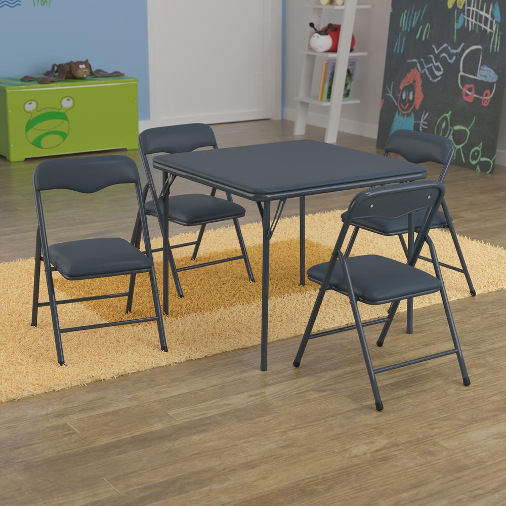 Navy 5 Piece Folding Table and Chair Set. Picture 2