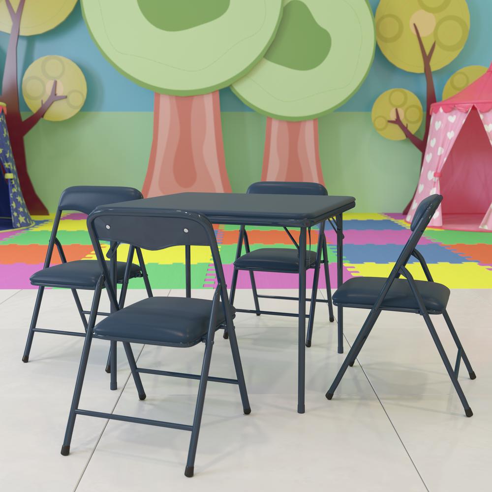 Navy 5 Piece Folding Table and Chair Set. Picture 7