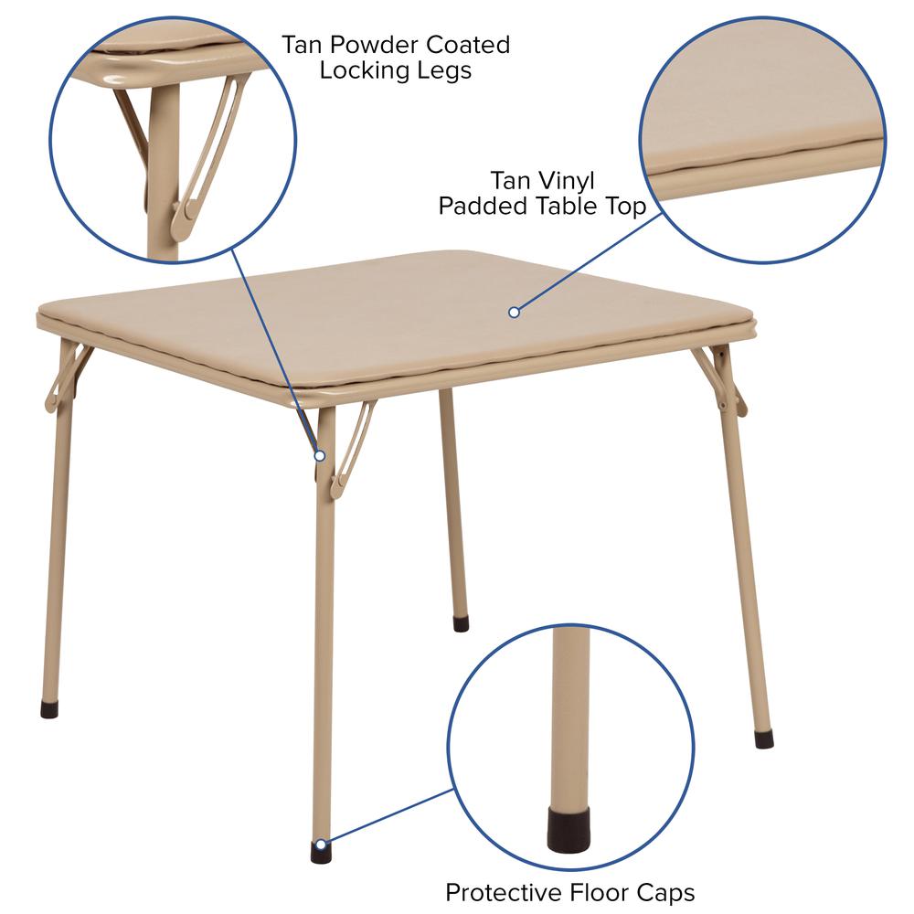 Kids Tan 5 Piece Folding Table and Chair Set. Picture 5