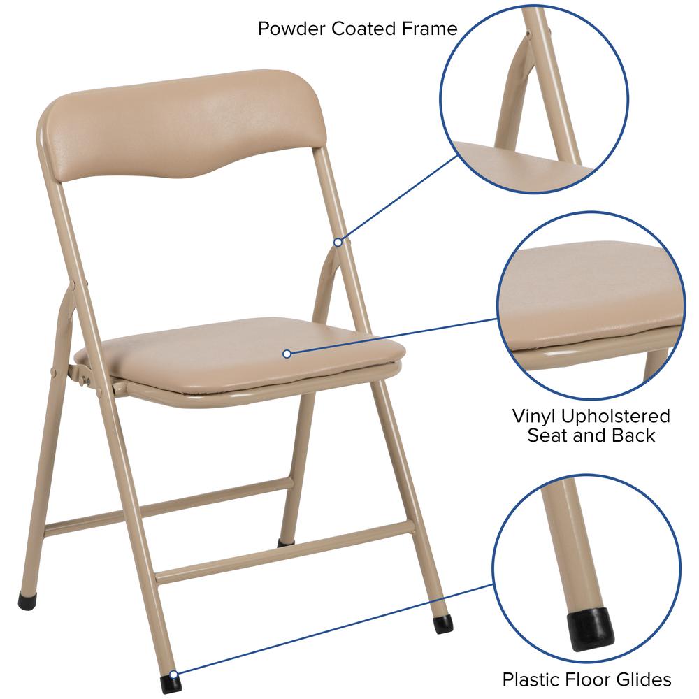 Kids Tan 5 Piece Folding Table and Chair Set. Picture 6