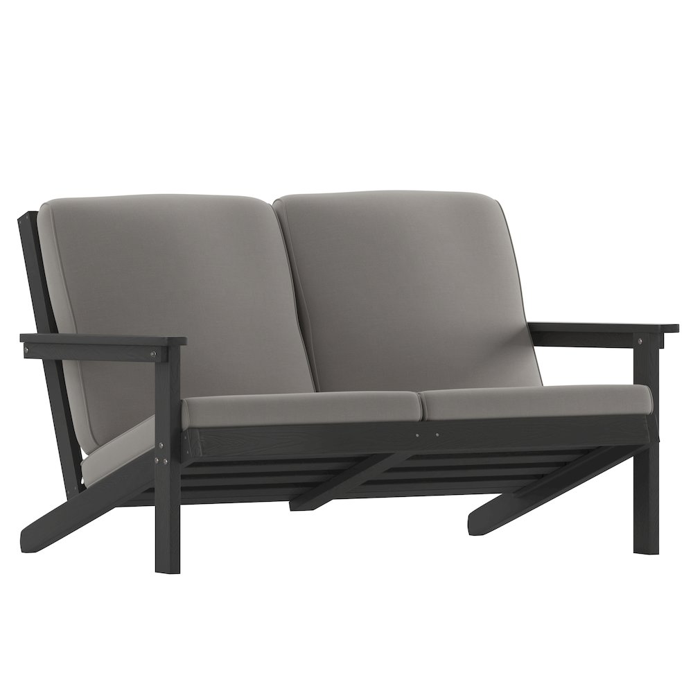 Adirondack Style Deep Seat Patio Loveseat with Cushions, Black/Charcoal. Picture 1