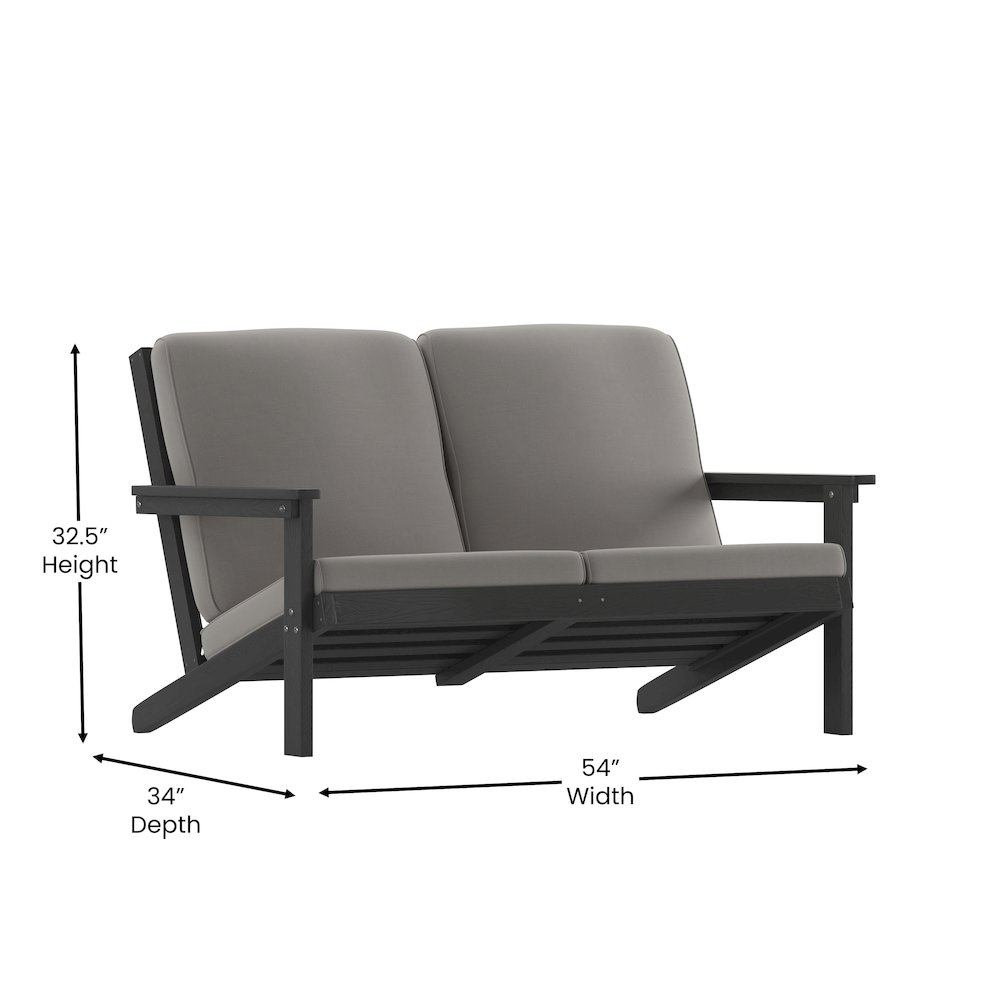 Adirondack Style Deep Seat Patio Loveseat with Cushions, Black/Charcoal. Picture 5
