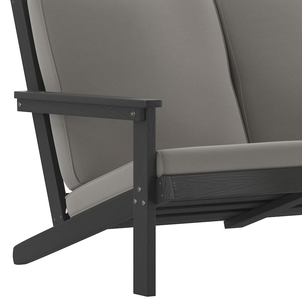 Adirondack Style Deep Seat Patio Loveseat with Cushions, Black/Charcoal. Picture 9