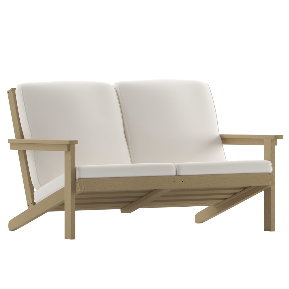 Adirondack Style Deep Seat Patio Loveseat with Cushions, Natural Cedar/Cream. Picture 1