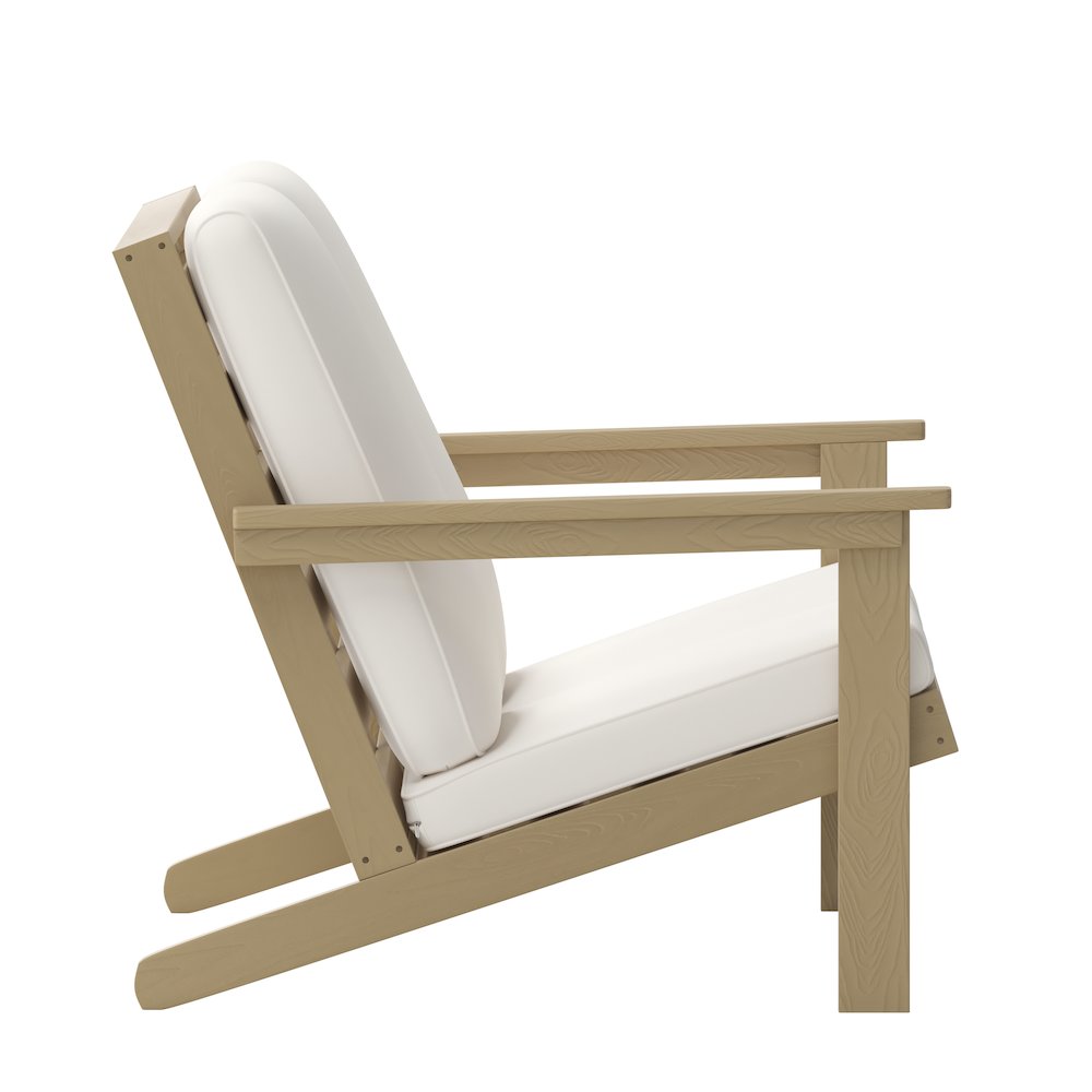 Adirondack Style Deep Seat Patio Loveseat with Cushions, Natural Cedar/Cream. Picture 10