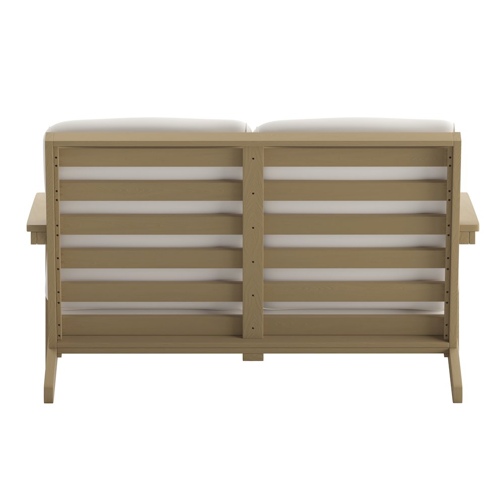 Adirondack Style Deep Seat Patio Loveseat with Cushions, Natural Cedar/Cream. Picture 8