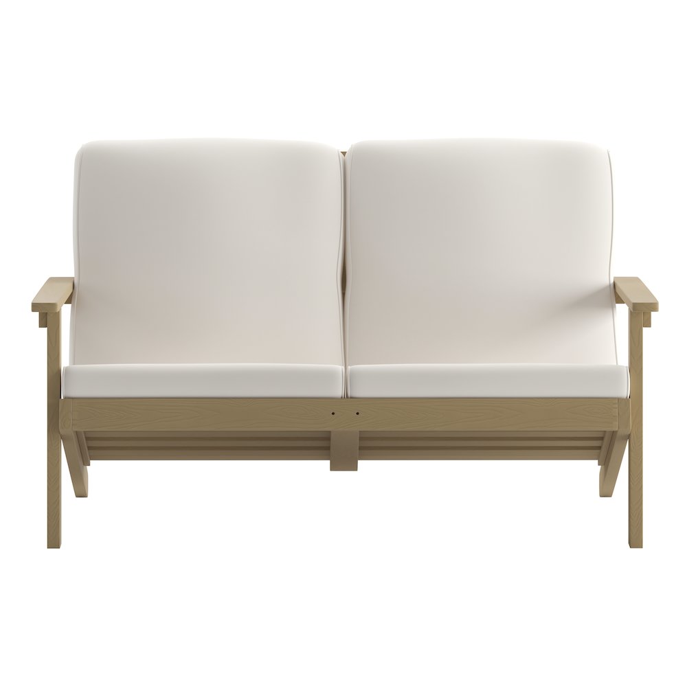 Adirondack Style Deep Seat Patio Loveseat with Cushions, Natural Cedar/Cream. Picture 11