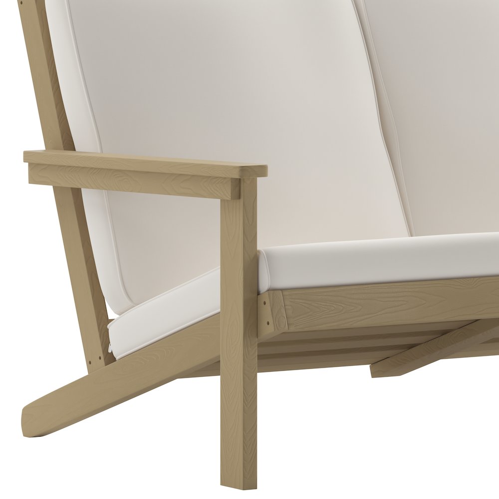 Adirondack Style Deep Seat Patio Loveseat with Cushions, Natural Cedar/Cream. Picture 9