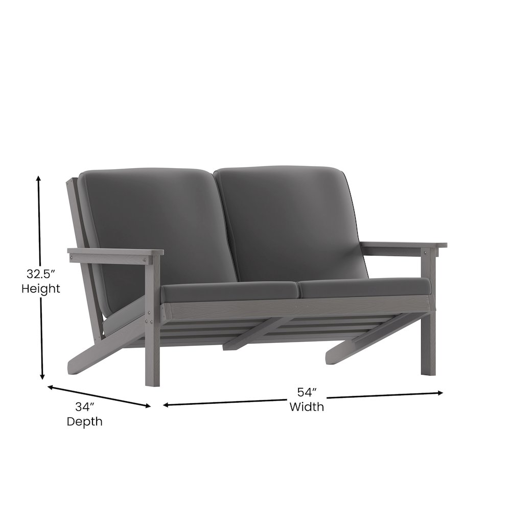 Adirondack Style Deep Seat Patio Loveseat with Cushions, Gray/Gray. Picture 5