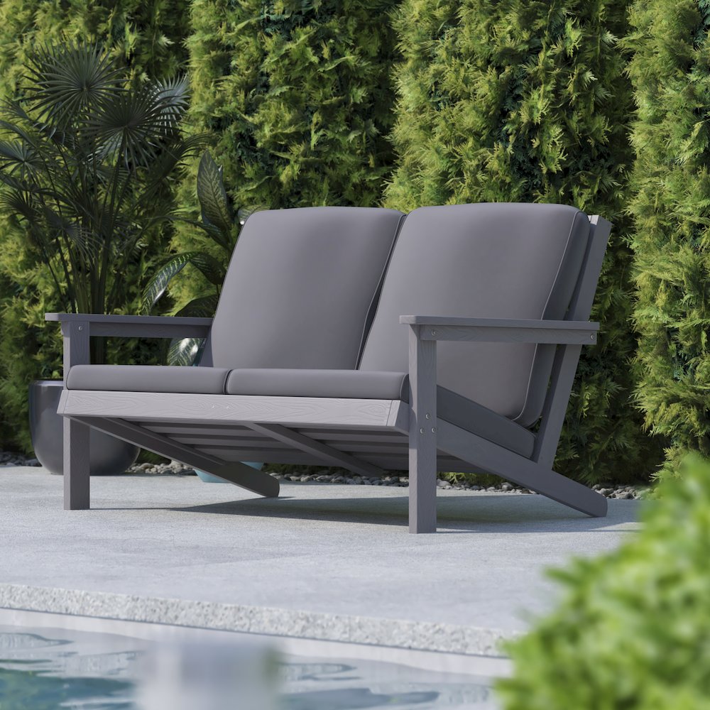 Adirondack Style Deep Seat Patio Loveseat with Cushions, Gray/Gray. Picture 2