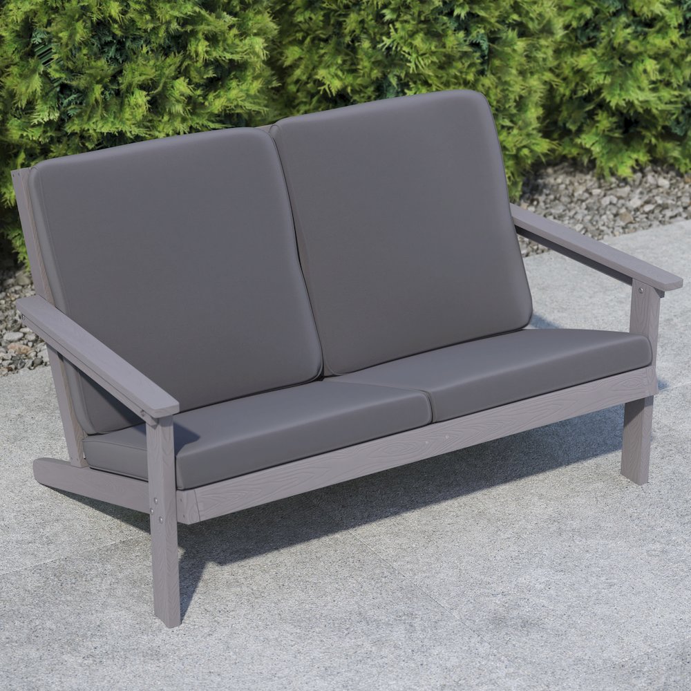 Adirondack Style Deep Seat Patio Loveseat with Cushions, Gray/Gray. Picture 6