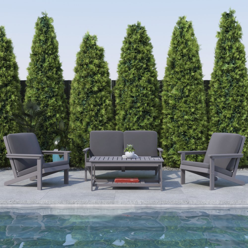 Adirondack Style Deep Seat Patio Loveseat with Cushions, Gray/Gray. Picture 7