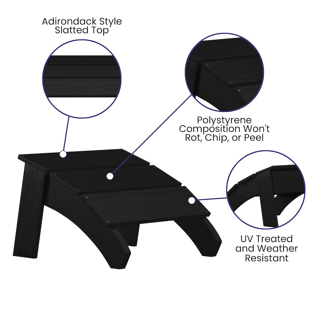 Modern All-Weather Poly Resin Wood Adirondack Ottoman Foot Rest in Black. Picture 4